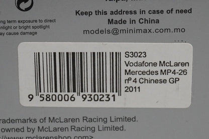 1:43 SPARK S3023 Vodafone McLaren Mercedes MP4-26 Chinese GP 2011#4 J.Button
