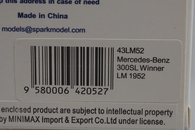 1:43 Spark 43LM52 Mercedes-Benz 300SL Le Mans 24H 1952 #21 H. Lang F. Riis model car