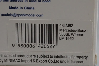1:43 Spark 43LM52 Mercedes-Benz 300SL Le Mans 24H 1952 #21 H. Lang F. Riis model car