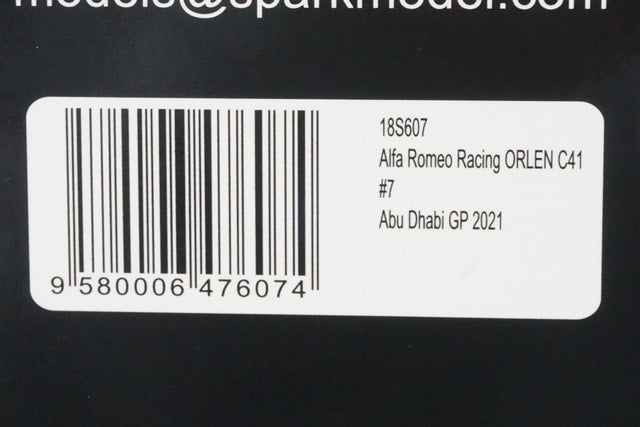 1:18 SPARK 18S607 Alfa Romeo Racing ORLEN C41 Abu Dhabi GP 2021 #7 model car