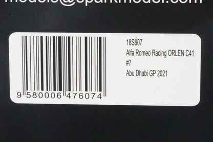 1:18 SPARK 18S607 Alfa Romeo Racing ORLEN C41 Abu Dhabi GP 2021 #7 model car