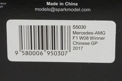 1:43 Spark S5030 Mercedes-AMG F1 W08 Chinese Grand Prix Winner 2017 #44 L. Hamilton model car