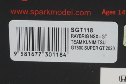 1:43 Spark SGT118 Honda Raybrig NSX-GT GT500 Super GT 2020 #100