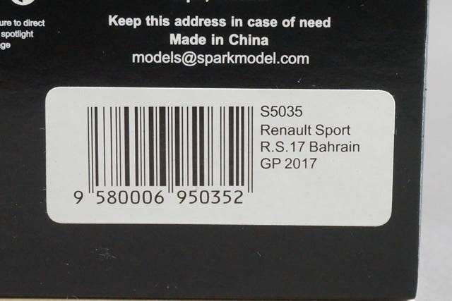 1:43 SPARK S5035 Renault Sport R.S.17 Bahrain GP 2017 #27 Nico Hulkenberg model car