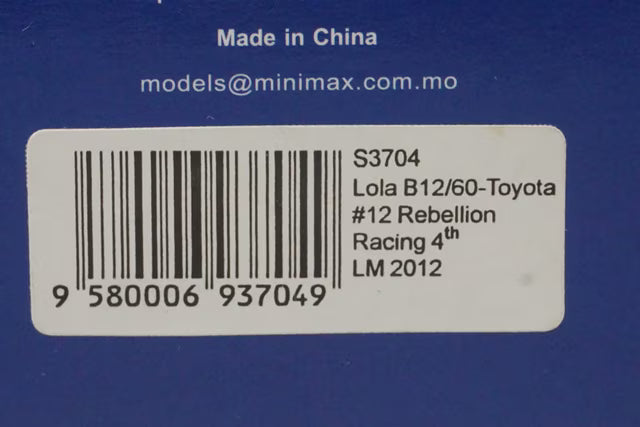 1:43 SPARK S3704 Lola B12/60 Toyota Rebellion LM Le Mans 2012 #12