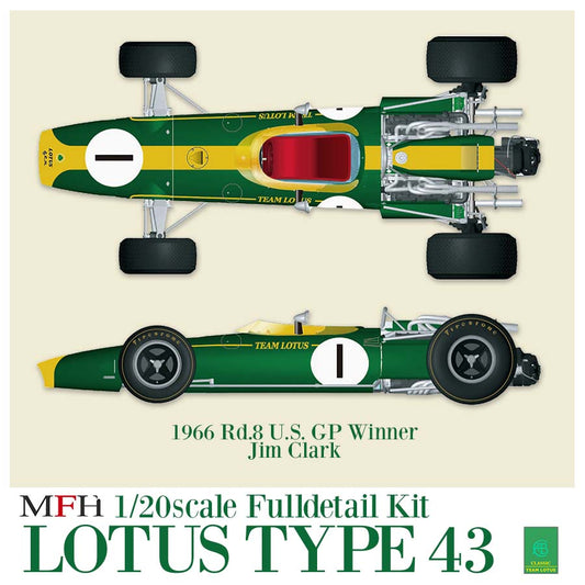 [Back-order] Model Factory HIRO K316 1:20 LOTUS Type43 1966 Rd.7 Italian GP / Rd.8 U.S. GP MFH1956 Rd.4 Belgian GP #20 A.Pilette #8 P.Collins Fulldetail Kit