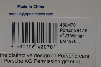 1:43 SPARK 43LM70 Porsche 917 K Le Mans Winner 1970 #23 model car