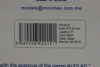 1:43 SPARK 43LM12 Audi R18 E-tron quattro Audi Sport Team Joest Le Mans Winner 2012 #1