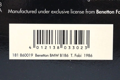 1:18 MINICHAMPS 181860019 Benetton BMW B186 1986 T.Fabi #19