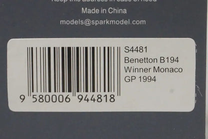 1:43 Spark S4481 Benetton B194 Monaco GP 1994 #5 M. Schumacher model car