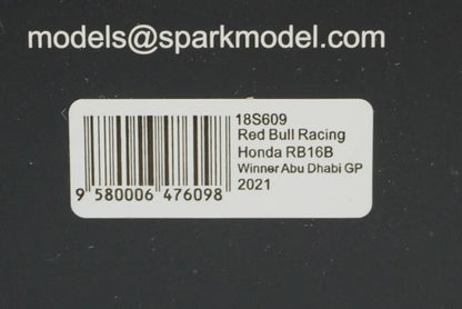 1:18 SPARK 18S609 Red Bull Racing Honda RB16B Abu Dhabi GP 2021 Winner #33 model car