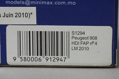 1:43 SPARK S1294 Peugeot 908 HDI FAP Le Mans 2010 #4 model car