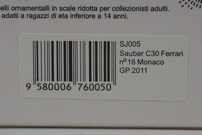 1:43 SPARK SJ005 Sauber C30 Ferrari Monaco GP 2011 #16 model car