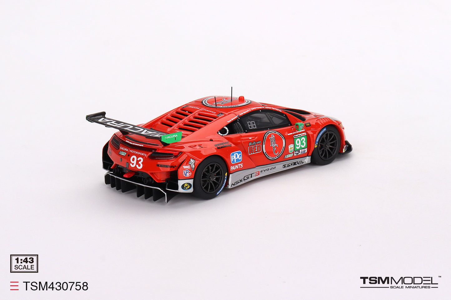 [ Back-order ] TSM TSM430758 1:43 Acura NSX GT3 EVO22 IMSA Daytona 2023 #93 Racers Edge Motorsports WTR model car