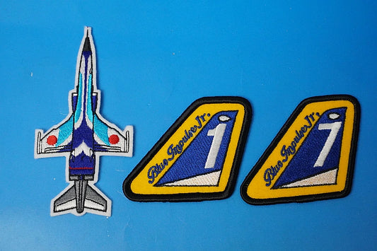 Patch JASDF 4th Wing Blue Impulse Silhouette Blue Impulse Jr. Junior #1 & #7 Vertical Stabilizer Patches 3 Set  without hook and loop