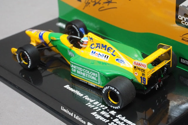 1:43 MINICHAMPS 517924318 Benetton Ford B192 Belgian GP F1 first win race M.Schumacher 1992 #19 CAMEL