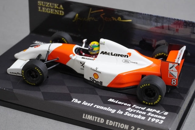 1:43 MINICHAMPS 539934308 McLaren Honda MP4/8 Suzuka 1993 Last Run #8 A.Senna