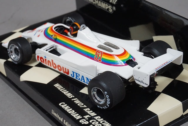 1:43 MINICHAMPS 400800051 Williams FW07 Rainbow Canadian GP 1980 K. Kogan #51