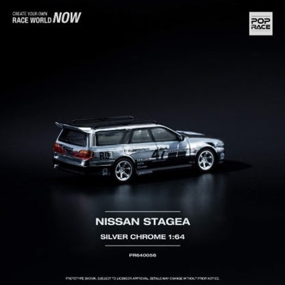 PR640056 POP RACE 1:64 Nissan STAGEA Chrome Silver