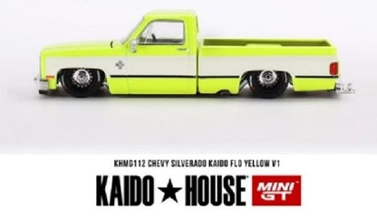 KHMG112 TSM MINI-GT 1:64 Chevrolet Silverado KAIDO Flo Yellow V1 Right-hand drive