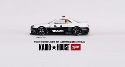 KHMG120 TSM MINI-GT 1:64 Nissan Skyline GT-R R34 Kaido Works V2 Aero Police car Right-hand drive