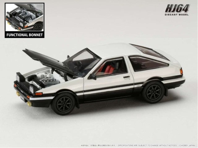 HJ641052BWB Hobby JAPAN 1:64 Toyota Sprinter Trueno GT APEX (AE86) JDM Style Carbon Hood White/Black