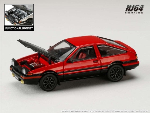 HJ641052BRB Hobby JAPAN 1:64 Toyota Sprinter Trueno GT APEX (AE86) JDM Style Carbon Hood Red/Black