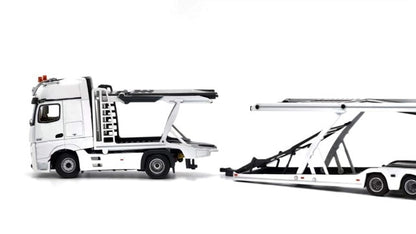 ATC66091-A Unique Model x Tiny 1:64 Mercedes-Benz Actros Double-Decker Car Trailer High-Top White LHD