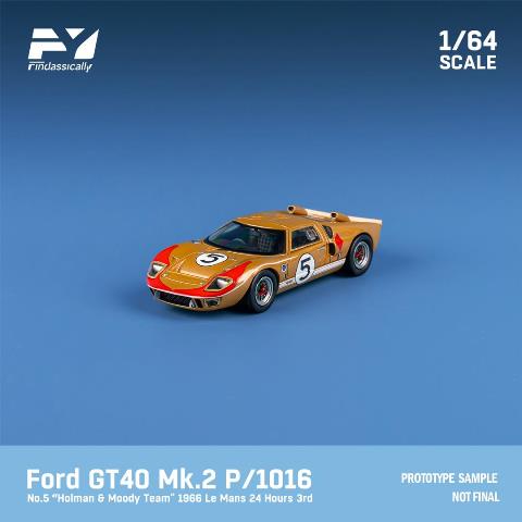 FY64026 Finclassically 1:64 Ford GT40 Mk2 P/1016 1966 Le Mans #5 Gold with figure