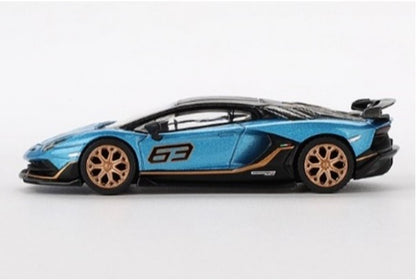 MGT00784-R TSM MINI-GT 1:64 Lamborghini Aventador SVJ 63 Blue Aegir Right-hand drive