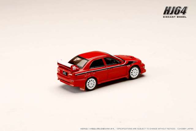 HJ642033CR Hobby Japan 1:64 Mitsubishi Lancer GSR Evolution 6 T.M.E. Special Color Package GF-CP9A 2000 with Mudflaps Passion Red