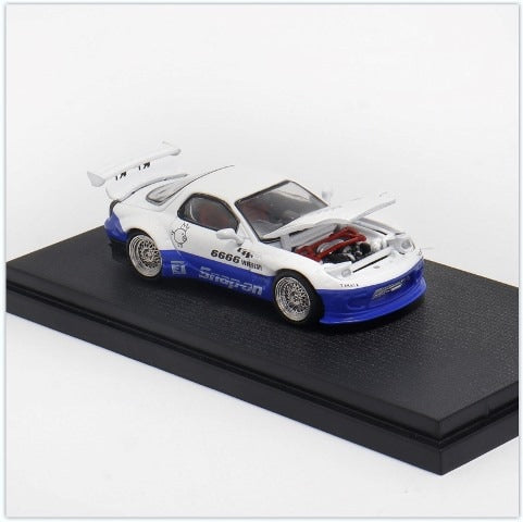 Master 1:64 Mazda RX7 Rocket Bunny Hood open/close Blue White