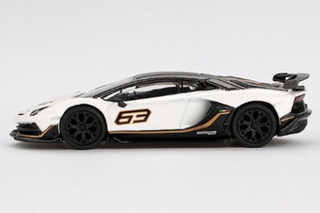 [ Back-order ] TSM MINI-GT MGT00842-BL 1:64 Lamborghini Aventador SVJ 63 Bianco Asopo White LHD Blister Pack model car