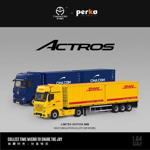 TM646725 TimeMicro & Perka 1:64 Benz Actros Container Truck Trailer Blue CMA CGM