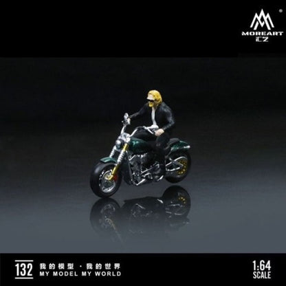 MO222132 MoreArt 1:64 Scale Harley Men's Motorcycle Party Motorcycle Doll with Male Figure Green B