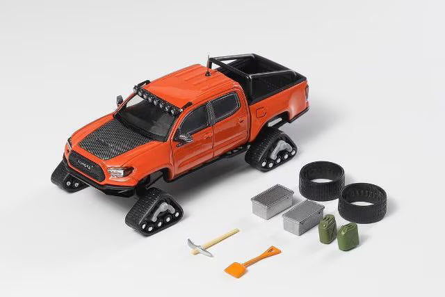 KS-077-507 GCD Gaincorp Products 1:64 Toyota Tacoma Hyper Delta Caterpillar Tacoma Snow Version Orange Red (LHD)