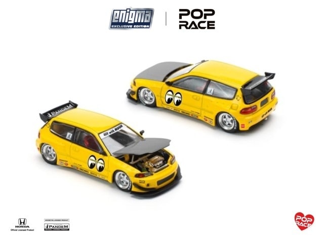 [ Pre-order ] PRE0010 POP RACE x Enigma 1:64 Honda Civic Pandem Civic EG6 Rocket Bunny Modified Yellow Mooneyes Chase Livery Blister Pack
