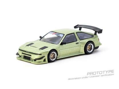 T64G-060-GR Tarmac Works 1:64 Toyota Sprinter Trueno AE86 Widebody Green model car
