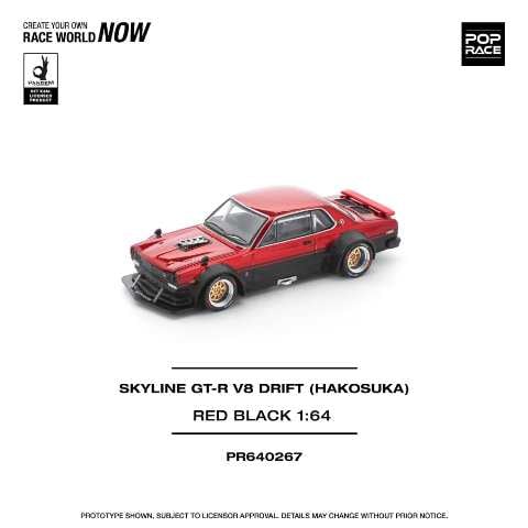 [ Pre-order ] PR640267 POP RACE 1:64 Nissan Skyline GT-R V8 DRIFT (HAKOSUKA) RED BLACK