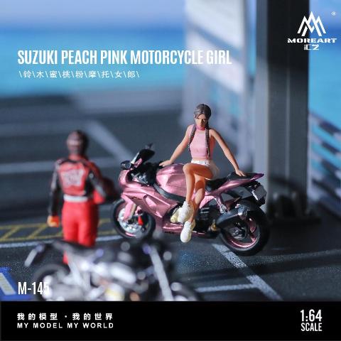 MO222145 MoreArt 1:64 Suzuki Peach Pink Motorcycle Girl with Pink Motorcycle Figure