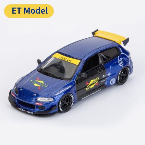[ Pre-order ] MC640015A ET Model x MC Model Collect 1:64 Honda Pandem Civic EG6 5th Mk5 Rocket Bunny Wide-Body Modified Vehicle, Blue Yellow