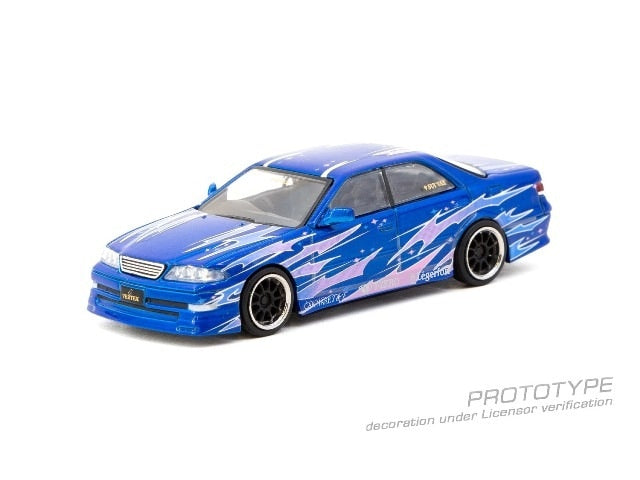 T64G-024-BL Tarmac Works 1:64 Toyota VERTEX Mark II JZX100 Blue Metallic model car