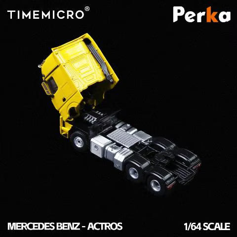 TM646732 TimeMicro & Perka 1:64 Mercedes-Benz Flatbed Transporter Truck, Yellow