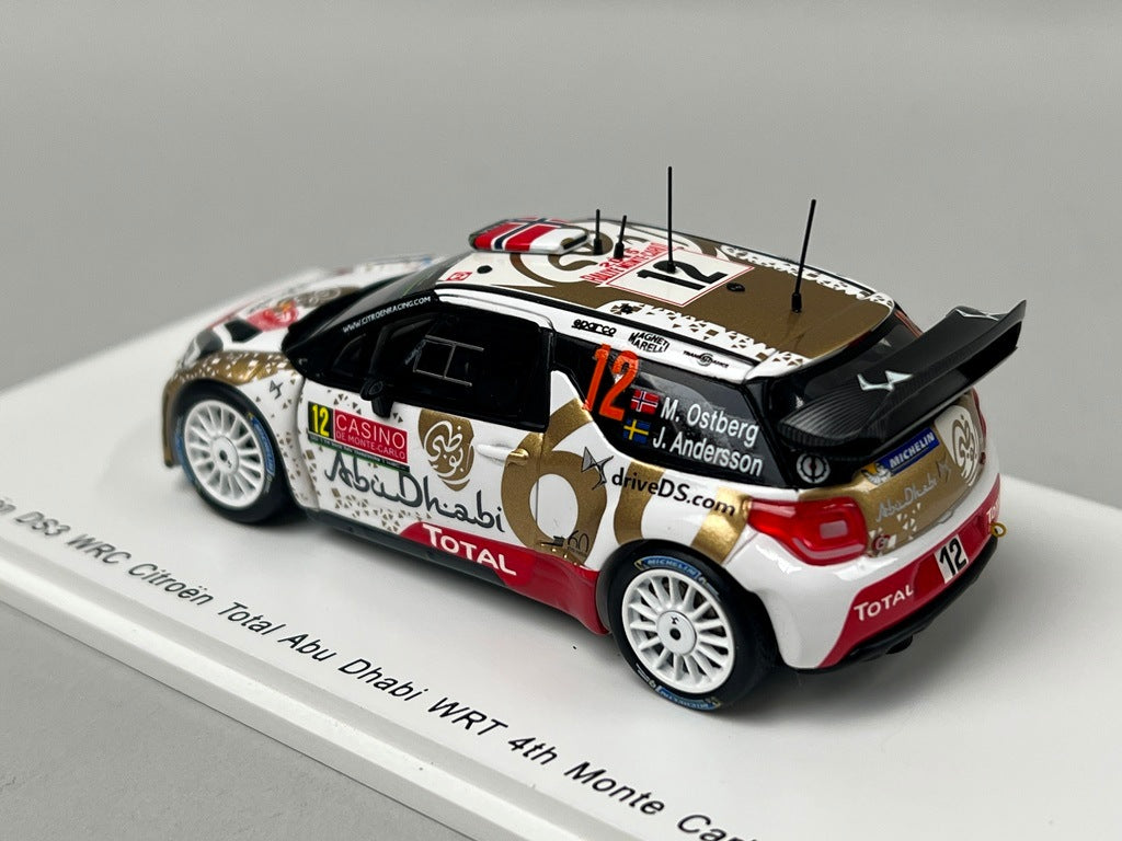 1:43 Spark S4508 DS3 WRC Citroen Total Abu Dhabi WRT Monte Carlo 2015 #12 M. Ostberg J. Andersson model car
