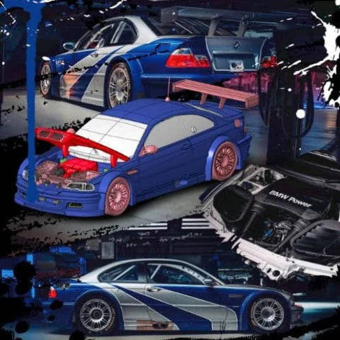 MJ 1:64 M3 E46 GTR Silver blue hood opening and closing