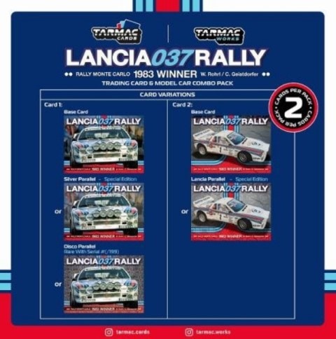 T64P-TL002-83RMC01 Tarmac Works 1:64 Lancia 037 Rally Monte Carlo 1983 Winner W. Rohrl / C. Geistdorfer model car