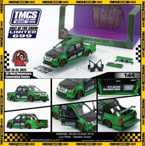 64B0466 BM CREATIONS 1:64 Isuzu D-Max 2018 Lowrider Metallic Green RHD model car