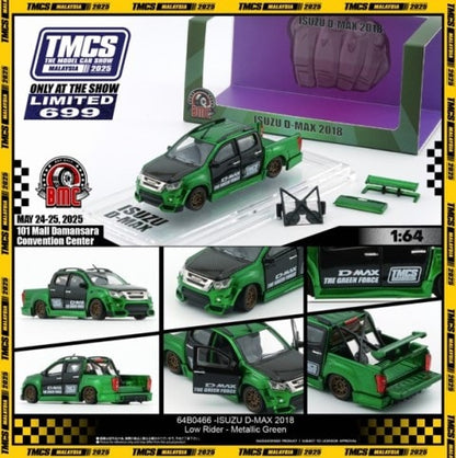 64B0466 BM CREATIONS 1:64 Isuzu D-Max 2018 Lowrider Metallic Green RHD model car