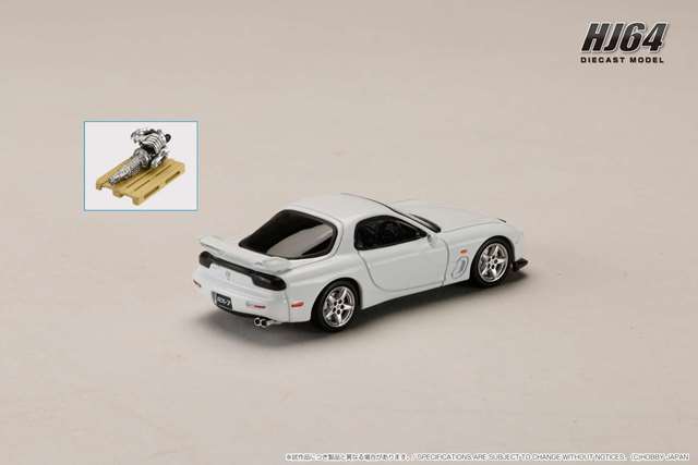 HJ647007BW Hobby Japan 1:64 Mazda RX-7 (FD3S) TYPE R Bathurst with Engine Display Model, Pure White