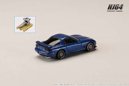 HJ646007BL Hobby Japan 1:64 Mazda RX-7 (FD3S) SPIRIT R TYPE A with Engine Display Model, Innocent Blue Mica